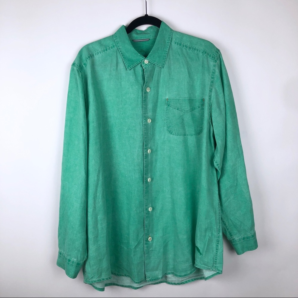 Tommy Bahama Relax Green Linen Button Down Shirt